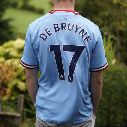 2022/23 Manchester City Home Shirt by Puma - De Bruyne #17. Size Large