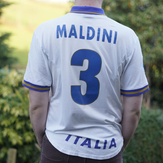 1996 Italy Away Shirt by Nike - Maldini #3. Size Large