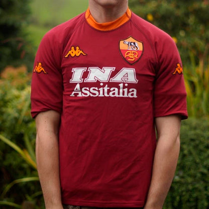 2000/01 AS Roma Home Shirt by Kappa - Montella #9. Size Medium