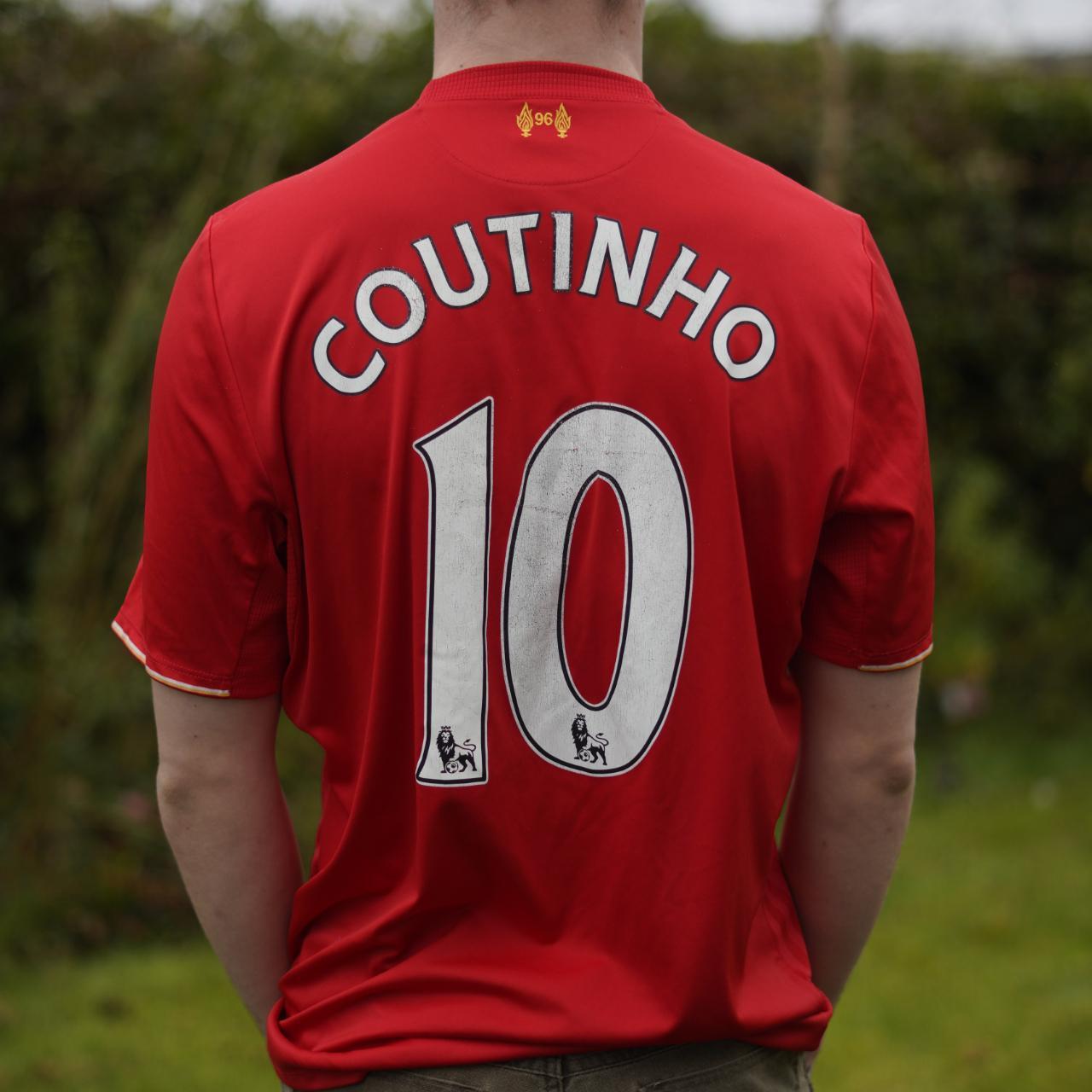 2015/16 Liverpool Home Shirt by New Balance - Coutinho #10. Size Medium