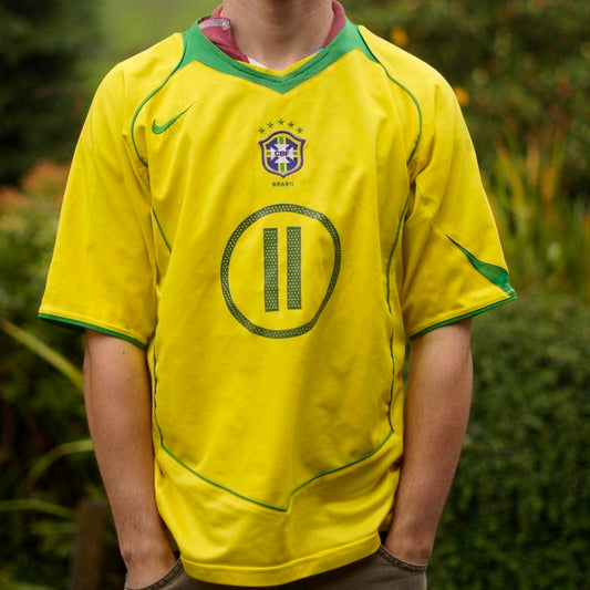 2004 Brazil Home Shirt by Nike - Romario #11. Size Medium