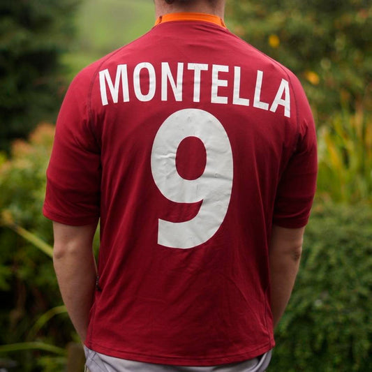 2000/01 AS Roma Home Shirt by Kappa - Montella #9. Size Medium