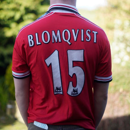 Manchester United 1998/99 Home Shirt by Umbro - Blomqvist #15. Size XS