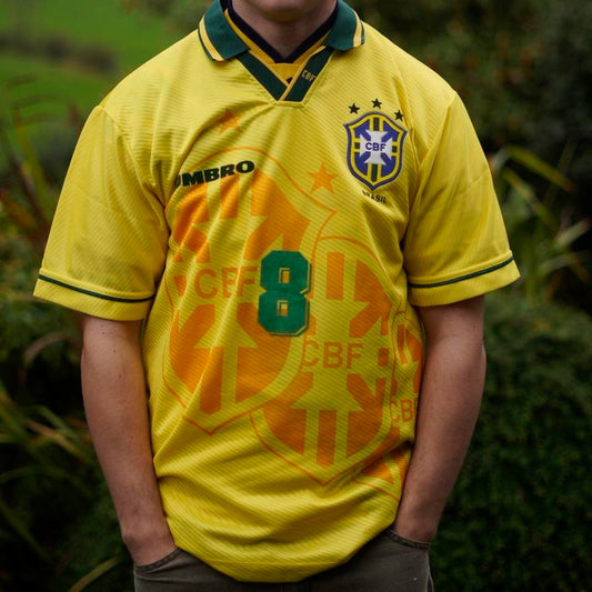 1994 Brazil Home Shirt by Umbro - Dunga #8. Size Medium